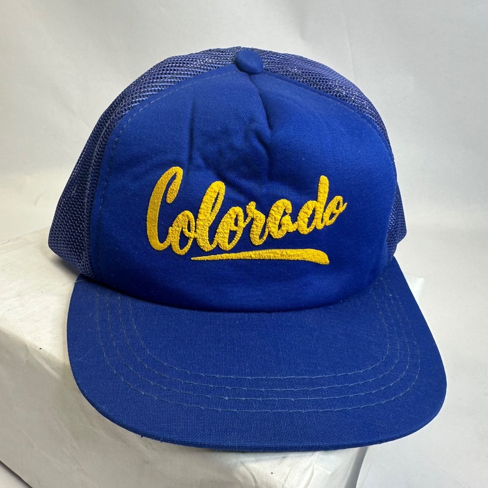 Triangle  Headwear Colorado Trucker Hat Blue Yellow Vintage Snapback Mesh Cap